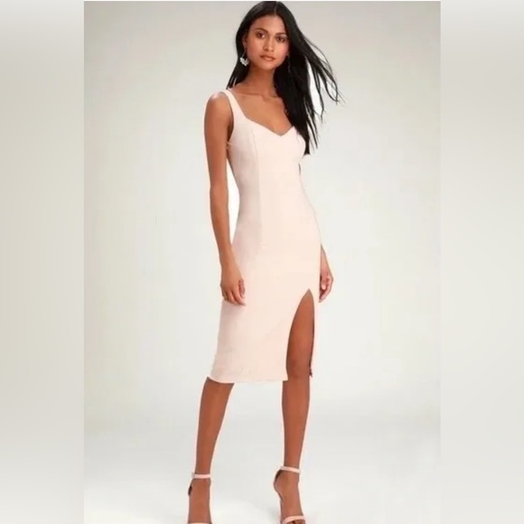 Lulus take me out tonight Midi dress NWT size 14 side slit blush pink - Picture 1 of 10
